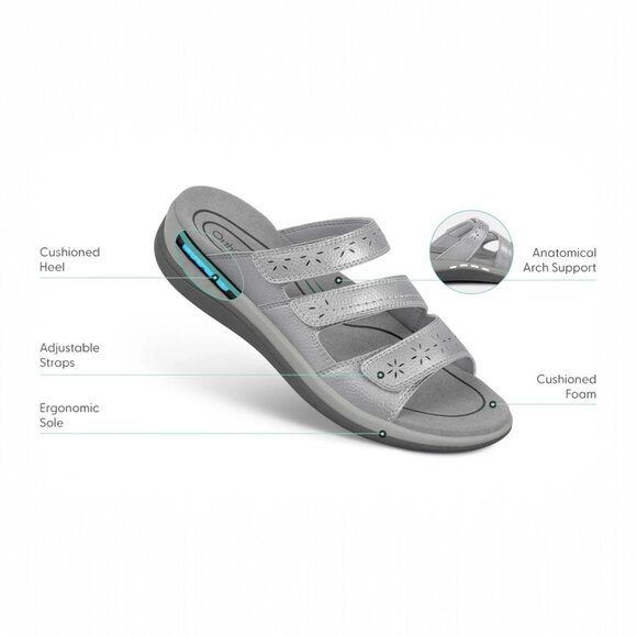 ORTHOFEET SAHARA SANDALS RED NWOT SIZE 8.5 SNAZZY AND COMFORTABLE 3-STRAP SLIDES - Picture 8 of 8